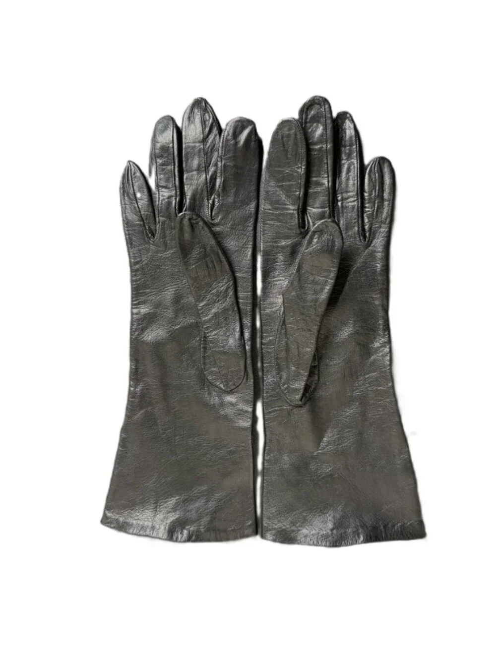 Vintage Black Cutwork Faux-Leather Gloves, Sheer Floral Cutouts